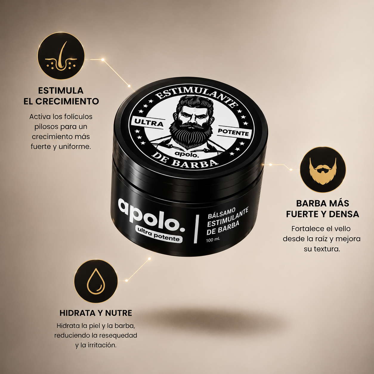 Estimulante De Barba Apolo: Barba poblada desde la raíz
