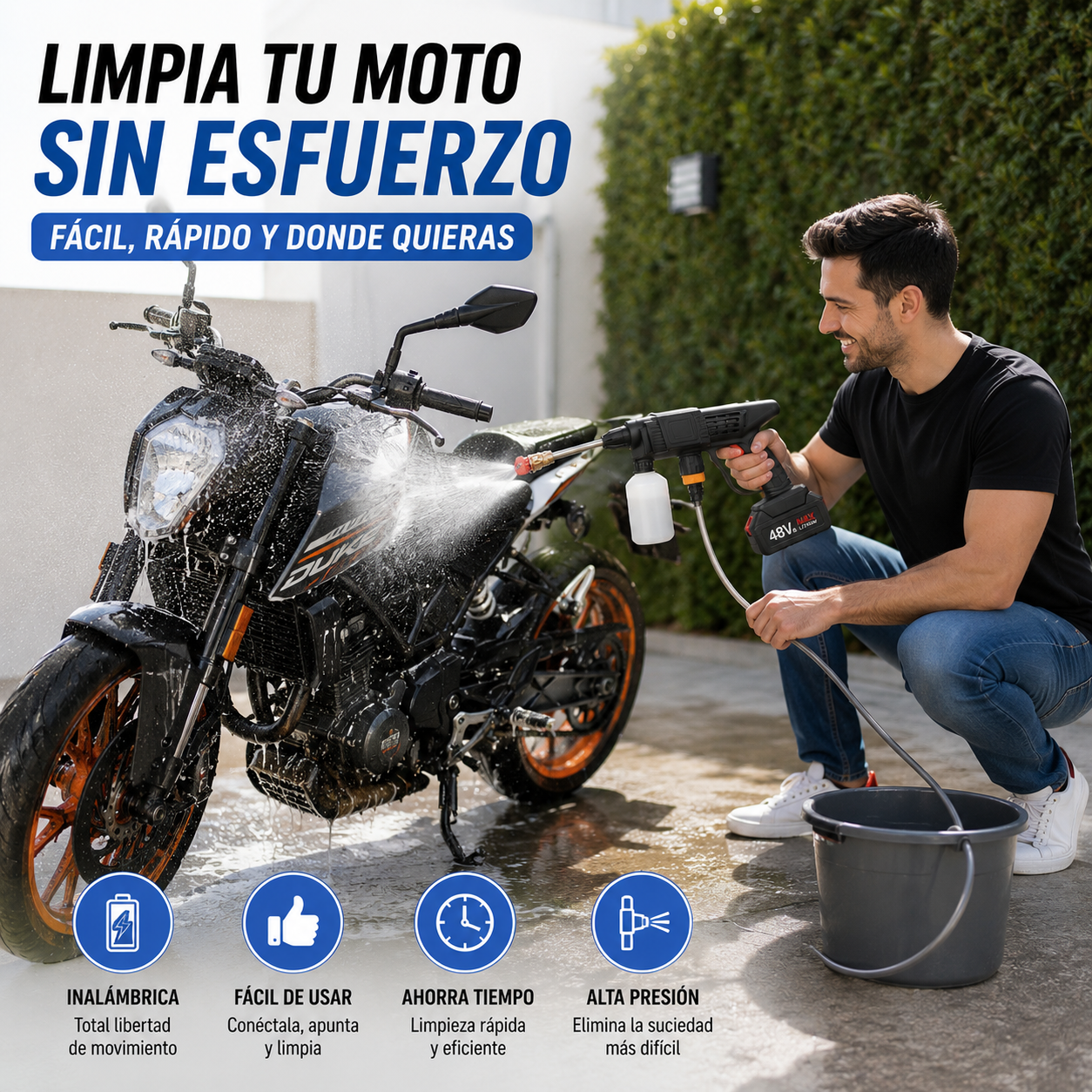 Hidrolavadora Portatil: Lava tu carro fácil y rápido.