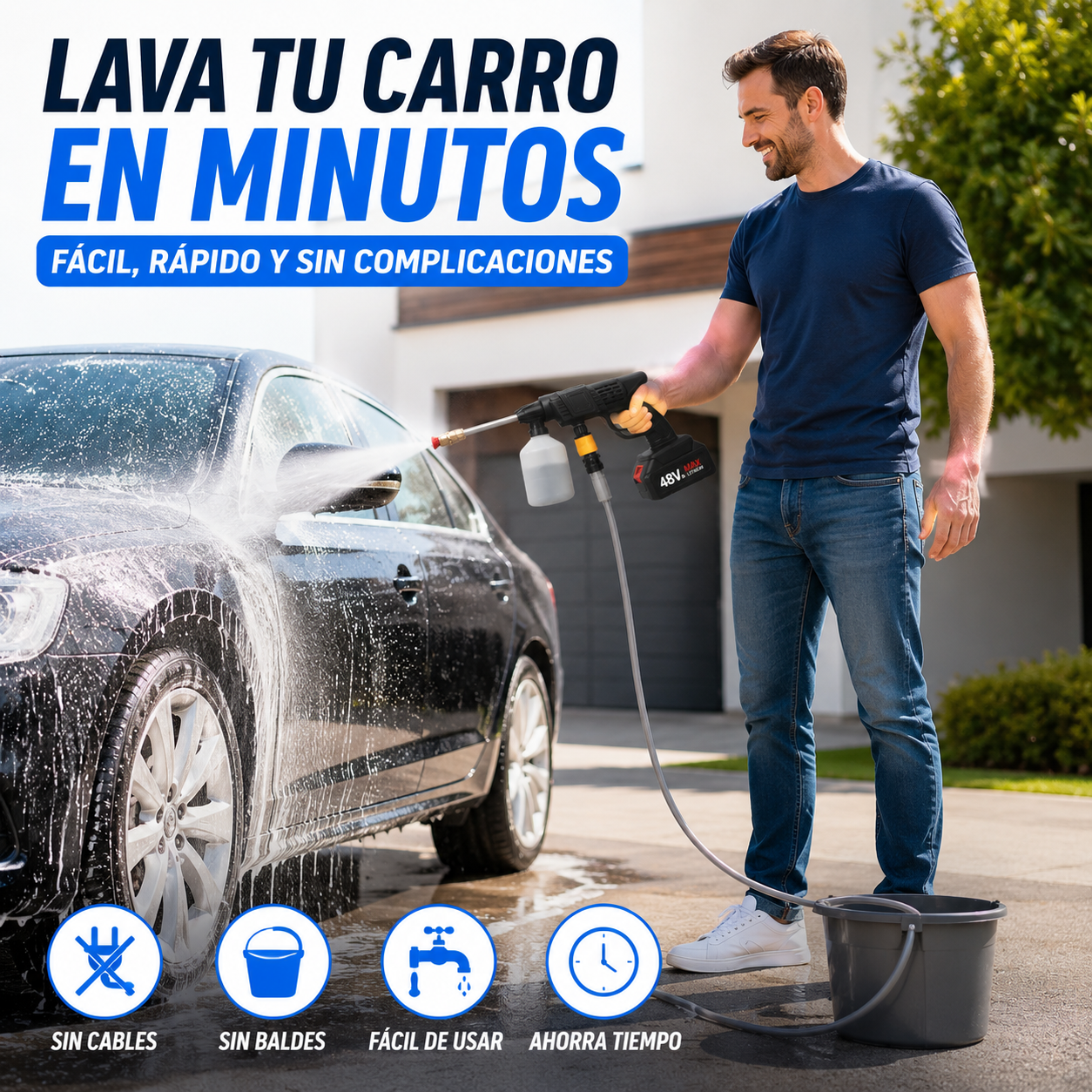 Hidrolavadora Portatil: Lava tu carro fácil y rápido.
