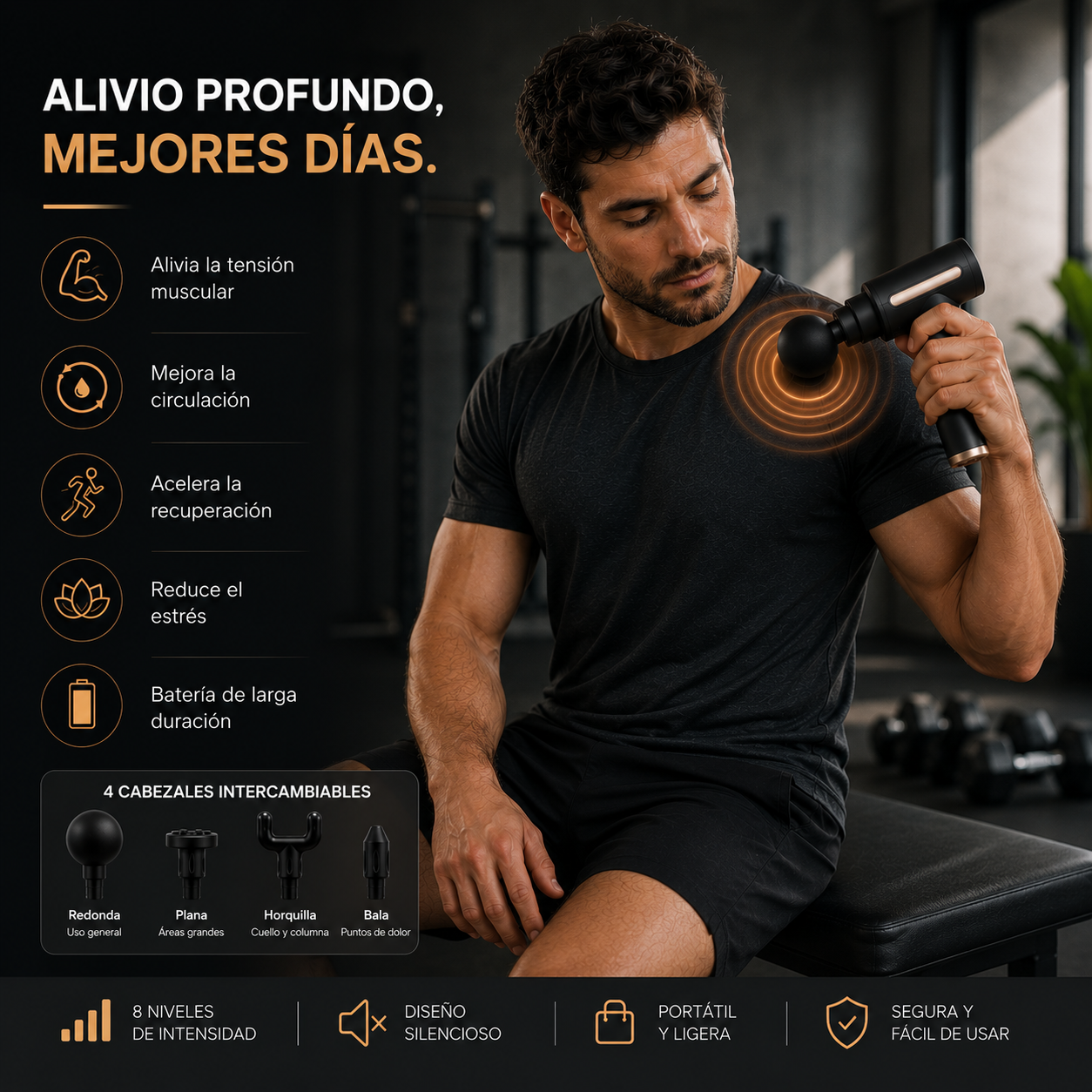 Pistola Masajeadora de Músculos 4 En 1