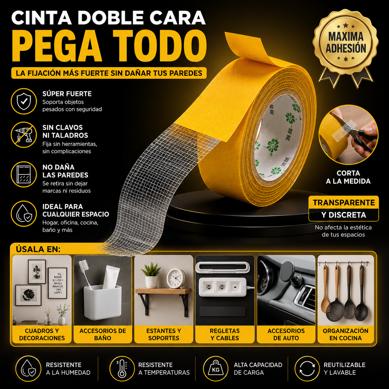 Cinta Doble Cara: Cuelga Todo, Sin Dañar Paredes